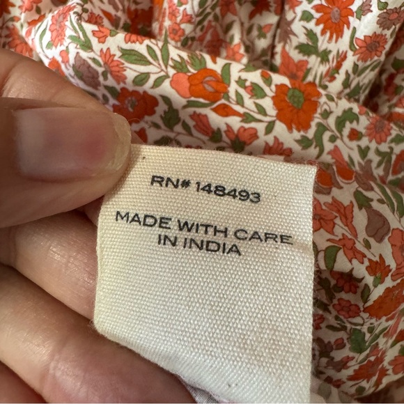 DÔEN Liberty Fabric Chime Floral Mini Dress Size M in Coral Poppy Boho Ruffles - Picture 9 of 13